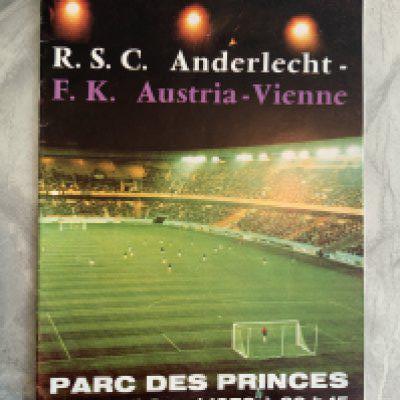 1978 European Cup Winners Cup Final Football Programme: Anderlecht v Austria Vienna in excellent condition with no team changes.