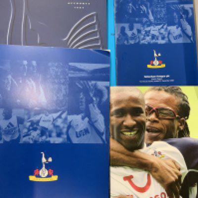Tottenham Annual Reports + Football Press Packs: Large box containing possibly 100 paper items including Share Prospectuses, Champions League press packs, Interim reports and annual reports. Mint condition and an interesting lot.