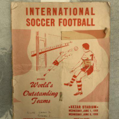 1966 Celtic v Tottenham In USA Football Programme: Played in San Francisco. 20 page programme has pieces missing from covers, team names on cover, split spine and tape but is good inside. Doubles up as Bayern Munich v Celtic