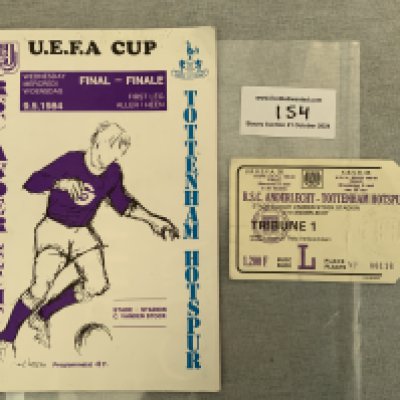1984 UEFA Cup Final Football Programme + Ticket: Anderlecht v Tottenham. Ticket good with slight fold and programme in good condition with team changes.