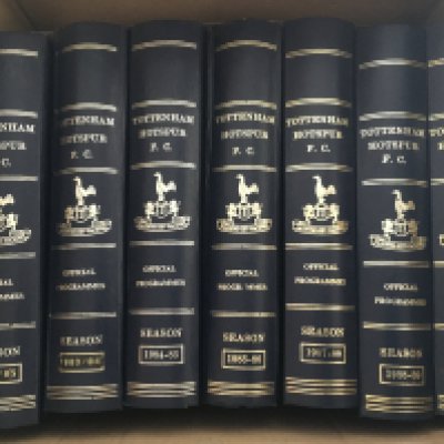 Tottenham Complete Home Football Programme Collection: Complete of all 1st team in very good condition from 55/56 to 95/96. Included is 16 seasons in official Spurs binders and the other 25 seasons kept neatly in order in clear bags. ( 4 boxes)