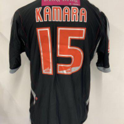 West Brom Play Off Final Match Worn Football Shirt: Away short sleeve shirt with Coca Cola badging to arms. Kamara Number 15 to rear. Worn v Derby in the Play Off Final on 28 5 2007.