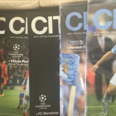 Manchester City 2013 - 2014 Champions Complete Home Programmes: Mint condition set believed to be complete with some still in sealed bags. (30)