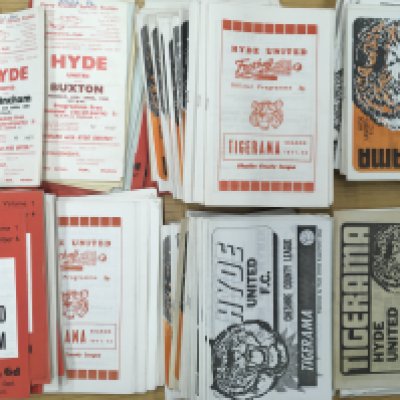 Hyde United Football Programmes: From the 60s to the early 80s in good condition with some having writing to cover. (308)