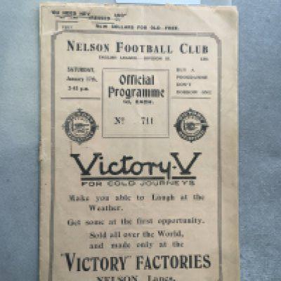 1924 - 1925 Nelson v Accrington Stanley Football Programme: Rare division 3 south match. Paper loss to border. No team changes.