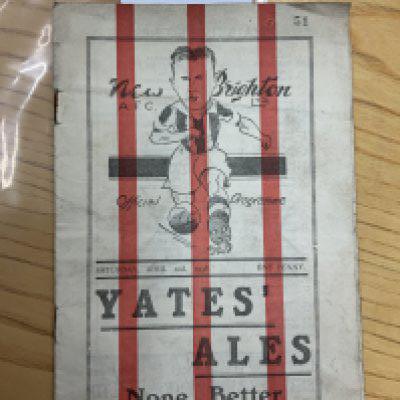 37/38 New Brighton v Rochdale Football Programme: Poor condition with no team changes. Looks great from the front but water damage to corner led to paper loss. See online pictures. Text not affected .