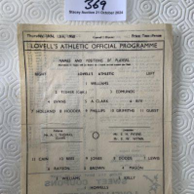 49/50 Lovells v Barry Town Football Programme: Excellent condition single sheet with no team changes for the Welsh Cup match. Some results filled in on back page.