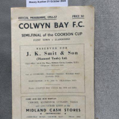 1957 Cookson Cup Semi Final Football Programme: Flint Town v Llandudno played at Colwyn Bay. Good with score and scorers noted inside.