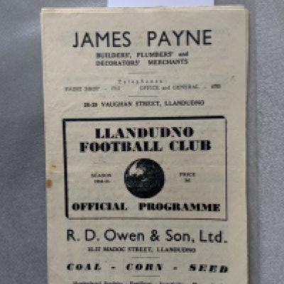 1955 Cookson Cup Semi Final Football Programme: Blaenau Festiniog v Holyhead Town played at Llandudno. Very good with no team changes.