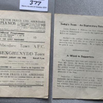 47/48 Aberdare Town v Senghenydd Town Football Programme: 4 pager with single page insert. Good with score to team page and cover.