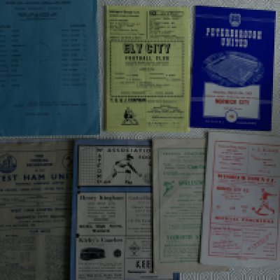 Norwich City Reserves + A Team Away Football Programmes: Includes West Ham reserves 50/51, Wisbech 65/66 Bancroft Cup, Gorleston ECL 57/58 and more. (6)