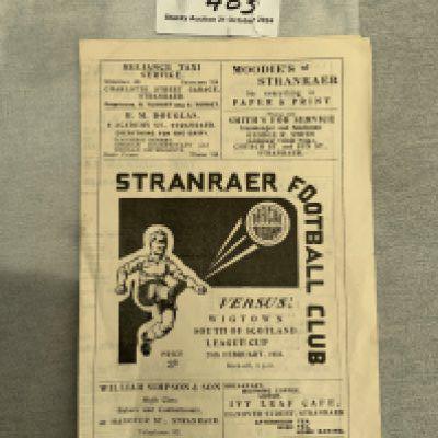 52/53 Stranraer v Wigtown Football Programme: Very good 4 pager in the League Cup dated 28 2 1953. No team changes.