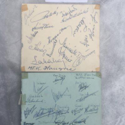 1956 Red Banner + Sparta Rotterdam Football Tour Autographs: Portsmouth opponents amongst others. Two separate individual autograph book pages with both squads signed. (2)