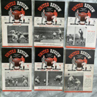 Manchester United Early 1950s Home Football Programmes: 51/52 West Brom, Preston, 52/53 Charlton Newcastle Sheff Wed + Derby. Good. (6)