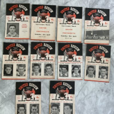 Manchester United 55/56 Champions Home Football Programmes: Charlton Sunderland Man City Burnley Portsmouth West Brom Chelsea and two v Blackpool all good with Arsenal having taped spine. (10)