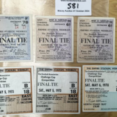 FA Cup Final Football Tickets: Includes 1953, 1955 x 2, 1973 x 2, 1978. Excellent. (6)