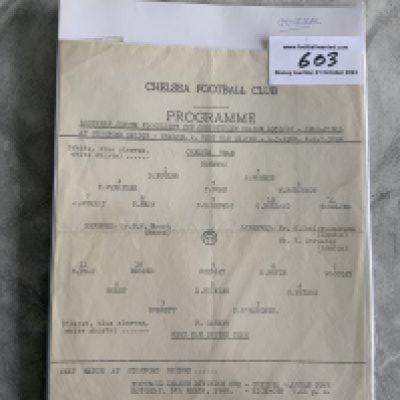 59/60 Chelsea v West Ham SJFC Semi Final Football Programme: Large single sheet dated 1 3 1960 in good condition with no team changes. Great young players on show including Bonetti Venables Tambling Boyce Peters Hurst and Dear. Folding.
