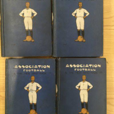 Association Football And The Men Who Made It Football Books: Full set of 4 from the iconic 1906 series. Books good but overall fair condition with colour loss to one particularly on spine.