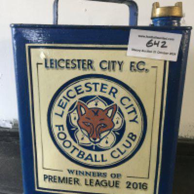 Leicester City Retro Old Petrol Can For Man Cave: Very old petrol can painted blue with Leicester City logo stating Premier League winners 2016 to whole of front. Whilst revamped around 10 years ago these 11 inch high old cans would be a great talking point in a bar or man cave.