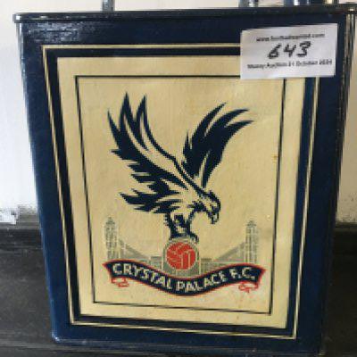 Crystal Palace Retro Old Petrol Can For Man Cave: Very old petrol can painted blue with Crystal Palace logo to whole of front. Whilst revamped around 10 years ago these 11 inch high old cans would be a great talking point in a bar or man cave.