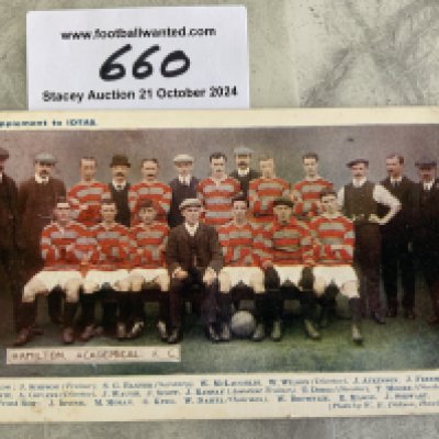 Hamilton Academicals Football Team Group Postcard: Supplement to Ideas in good condition with unwritten postcard back. Believed to be from 1908.