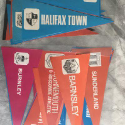 English Football Club Pennant Complete Collection: Cut out set of 66 which have been carefully cut out of magazine every week in the early 70s. (66)