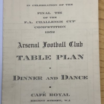 1952 Arsenal FA Cup Final Table Plan: List of guests and table plan the evening of the FA Cup final at the Cafe Royal. Good condition with one small tear.