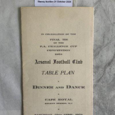 1950 Arsenal FA Cup Final Table Plan: Pull out table plan and list of guests at the Cafe Royal the night of the win over Liverpool. Excellent.