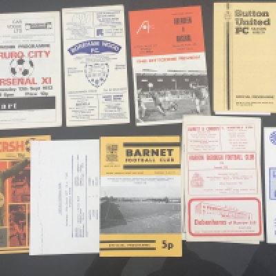 1970s Arsenal Away Friendly Football Programmes: Matches at Harrow Boreham Wood Truro Crewe Barnet Aberdeen and Hearts. Excellent. (13)