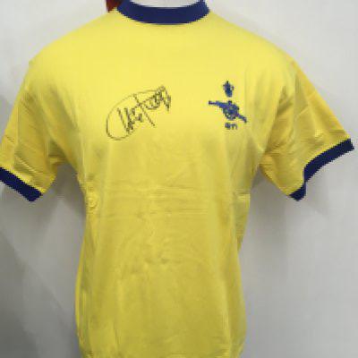 Arsenal 1971 FA Cup Final Signed Football Shirt: Yellow brand new with tags retro shirt with cannon and 1971 to breast below FA Cup. Signed to front by Charlie George. Coa from reputable source.