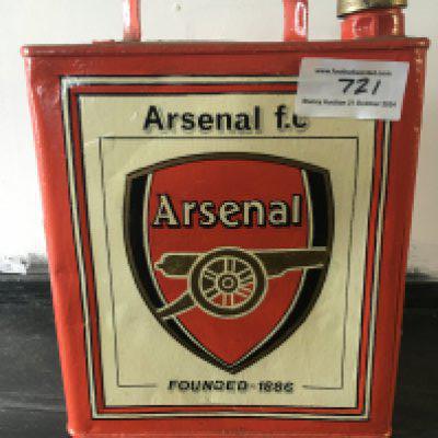 Arsenal Retro Old Petrol Can For Man Cave: Very old petrol can painted red with Arsenal logo to whole of front. Whilst revamped around 10 years ago these 11 inch high old cans would be a great talking point in a bar or man cave.