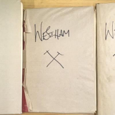 West Ham 1960s Football Scrapbooks: Includes over 2000 photos and features newspaper reports and pictures. Many autographs from Jack Burkett. (3 scrapbooks)