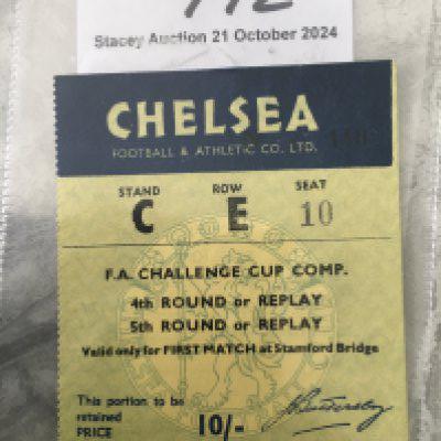 57/58 Chelsea v Darlington FA Cup Football Ticket: Writing to rear and no details of match but verified from good source that this ticket is for the said match.