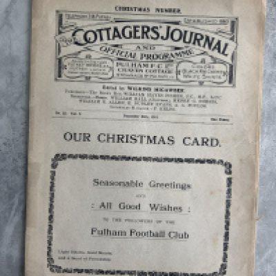 1911 - 1912 Fulham v Chelsea Football Programme: 1st team league match with no writing. Invisible tape to spine. Good condition for pre 1st World War.