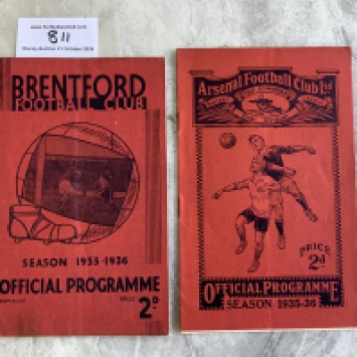 Brentford 35/36 Football Programmes: Arsenal away and Portsmouth at home both good with score and scorers noted inside. (2)