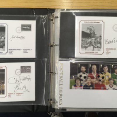 Signed Football First Day Cover Collection: Some great names have hand signed on FDCs to include Trautmann Crompton Jennings Sirrel Lofthouse Corrigan McMenemy St John Hunt Crowther and Bentley. 108 first day covers from a wide range of football moments with 40 autographs.