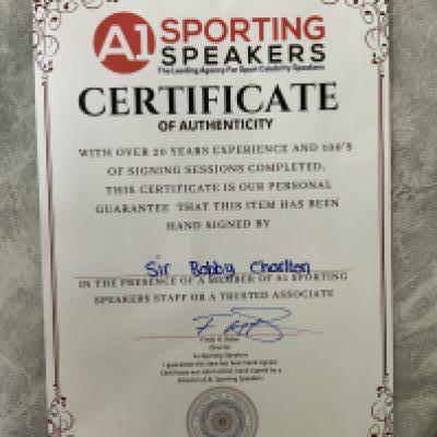 Bobby Charlton Signed England Football Shirt: The Manchester United legend has signed clearly in marker pen across the chest of the white retro 1966 World Cup style shirt. This is similar to the one which he scored in during the World Cup. COA from reputable source.