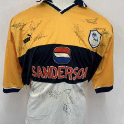 Sheffield Wednesday 1998 - 2000 Away Signed Football Shirt: New with tags XXL sized away shirt. Signed by 16.