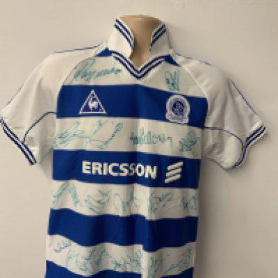 QPR Signed Home Football Shirts: 1999 - 2000 size 38/40 and 2000 - 2001 size 30/32 both multi signed to front. (2)