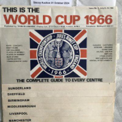 1966 World Cup Tourist Information Booklet: Stunning item with large World Cup logo to cover. Each area including Birmingham Sheffield Middlesbrough Sunderland Liverpool Manchester and London has a section with maps restaurants and lots of other info. Excellent condition.