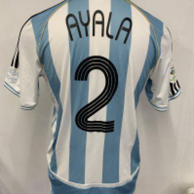 Ayala Argentina 2006 World Cup Match Worn Football Shirt: Blue and white striped short sleeve home shirt worn at the World Cup on 10 6 2006 v Ivory Coast in which Ayala was captain. Germany 2006 World Cup sleeve patches. Number 2 Ayala to rear. Swapped with Kolo Toure.