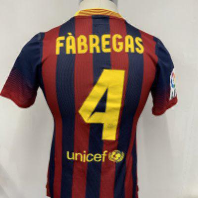 Fabregas Barcelona Match Worn Football Shirt: Home short sleeve shirt with LFP arm patch. Number 4 Fabregas to rear. Obtained by his old team mate Kolo Toure.
