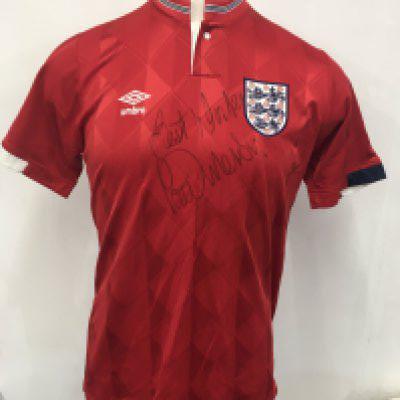 Paul Merson England Under 21 Away Match Worn Football Shirt: Red short sleeve with number 12 to rear signed to front without dedication Best Wishes Paul Merson. Believed to be worn v Poland at Plymouth on 2 6 1989.