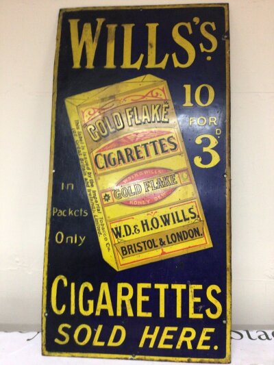 A Vintage enamel Sign Wills Gold Flake Cigarettes 93x46cm