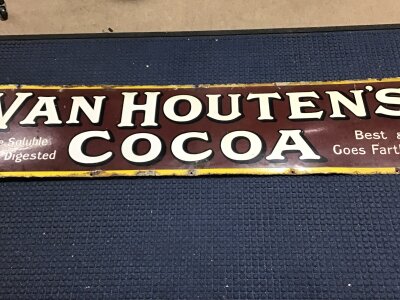 A Vintage enamel sign Van Houtens Cocoa 152x38cm