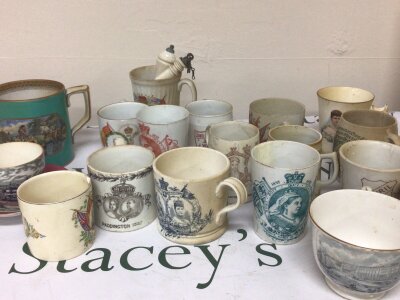 A collection of Victorian and other commemorative mugs and cups and other ceramics. NO RESERVE.