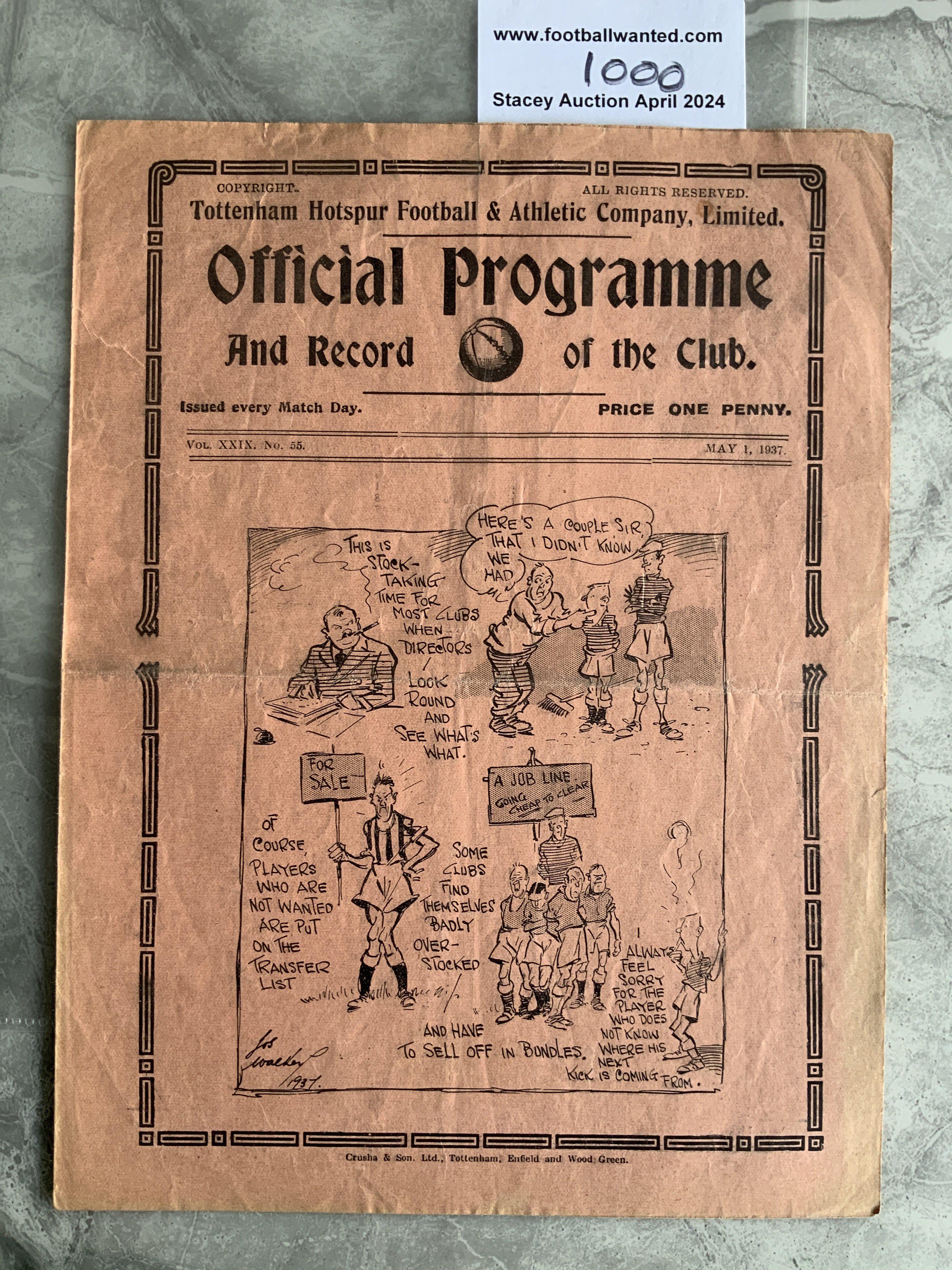 36/37 Tottenham Reserves v QPR Football Programme: London Combination match dated 1 5 1937. Creasing and team changes.