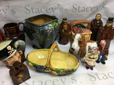 A collection of ceramics including a Doulton character jug, Doulton caddy, French ceramics etc.