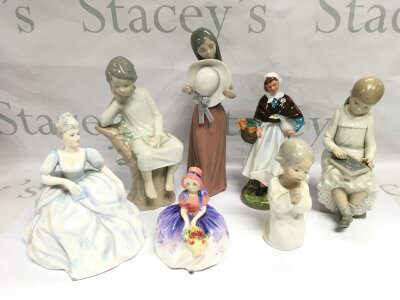 A collection of Lladro, Doulton, Nao and Coalport figures (7).