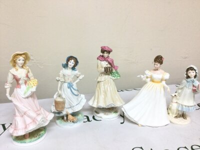 Doulton, Coalport and Worcester porcelain figures. Worcester four seasons limited edition, Doulton Kathleen, Coalport a present for grandma